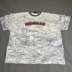 Y2K Michigan Home‎ Sweet Home Map T-Shirt XXL State of Mine All over Graphic Tee